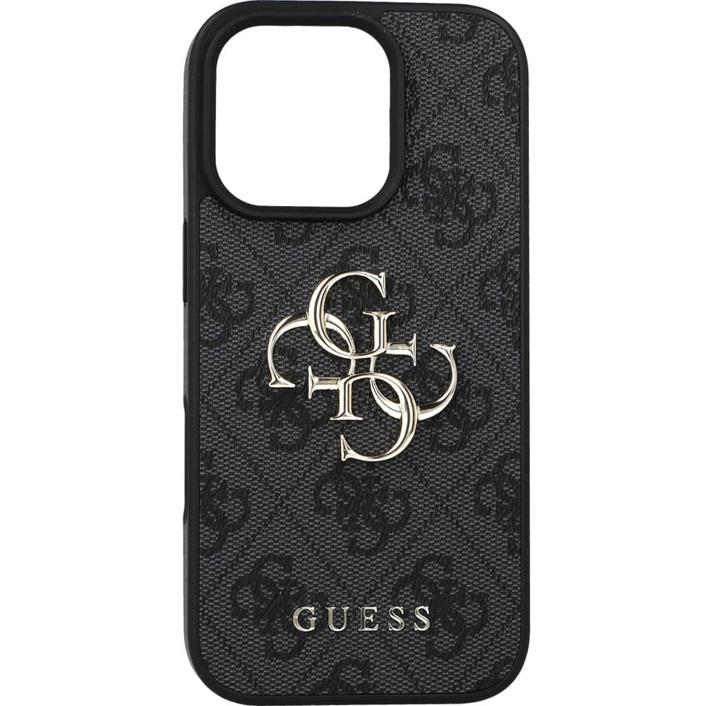 Coque Guess Effet Cuir Pour IPhone 16 Pro – Marron Avec Logo Métal – Porte-cartes