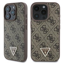 Etui Guess Hardcase Leather 4G Triangle Strass do iPhone 16 Pro, brązowe Apple