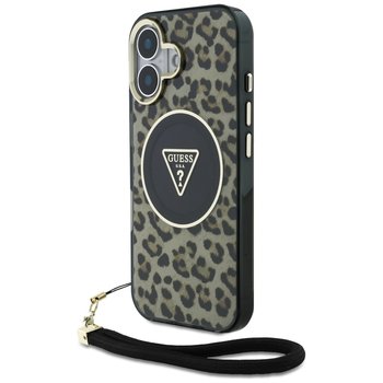Etui Guess HC IML Leopard Triangle Cord Strap do iPhone 16 MagSafe brązowy - GUESS