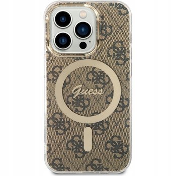 Etui Guess IML 4G MagSafe do iPhone 15 Pro, brązowe - GUESS