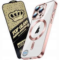 Etui i Szkło Do Iphone 15 Pro Max Różowe Bezbarwne Do Magsafe Ochrona 360°
