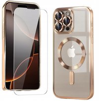 Etui i Szkło do iPhone 15 Pro Max Złoty Case do MagSafe Ochrona Aparatów
