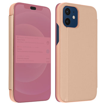 Etui iPhone 12 / 12 Pro Przezroczyste klapki Design Mirror Video support różowe - Avizar