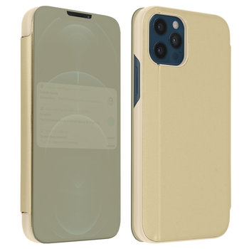 Etui iPhone 12 Pro Max Przezroczysta klapka Design Mirror Podstawka wideo w kolorze złotym - Avizar