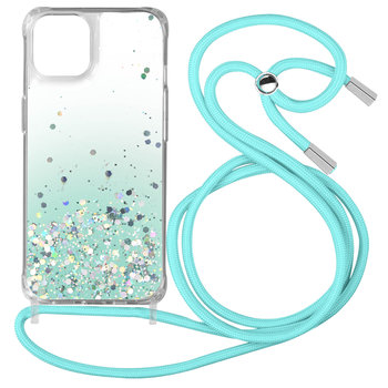 Etui iPhone 12 Pro Max Sequined Back With Removable Strap - turkusowy gradient - Avizar