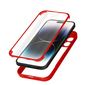 Etui iPhone 14 Pro Max Odporny na wstrząsy tył z pleksiglasu i polimerowy przód z czerwonym konturem - Avizar