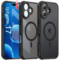 Etui Magnetyczne Matowe CZARNE do iPhone 17 |do MagSafe TRWAŁE + Szkło 9H Krainagsm