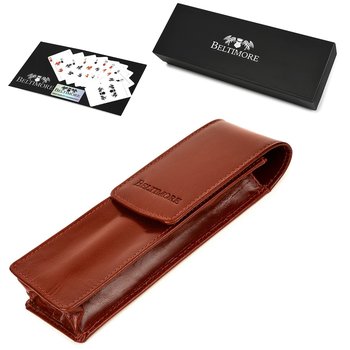 Etui na długopisy pojemne brązowe skórzane Beltimore G91 brązowy, beżowy - Beltimore