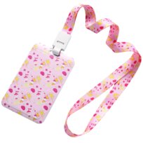 Etui na karty dla dzieci z smyczą - różowe w słodkie wzory - dziecięce