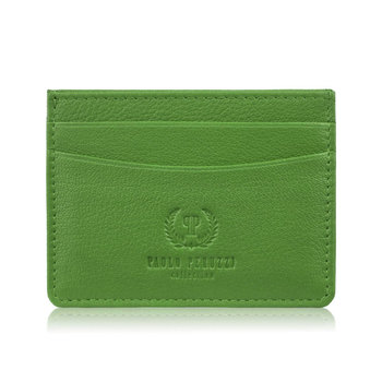 Etui na karty i wizytówki skórzane minimalistyczne praktyczne etui zielone T-151-GR - Paolo Peruzzi