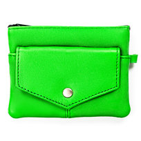 Etui na klucze skórzane funkcjonalne z kieszonkami na suwak i zatrzask zielone