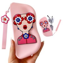 ETUI NA OKULARY DLA KOBIET MODNY WZÓR KOLOROWE Z UCHWYTEM ZAPINANE NA ZAMEK Inna marka