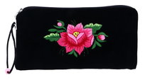 Etui na okulary, kosmetyczka, folk haft łowicki, różowa róża (czarne) Artfolk