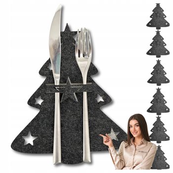 Etui Na Sztućce Świąteczna Dekoracja Choinka Czarne Zestaw 6 Sztuk - Iteams4now