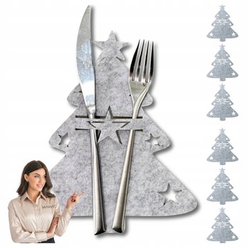 Etui Na Sztućce Świąteczna Dekoracja Choinka Szare Zestaw 6 Sztuk - Iteams4now