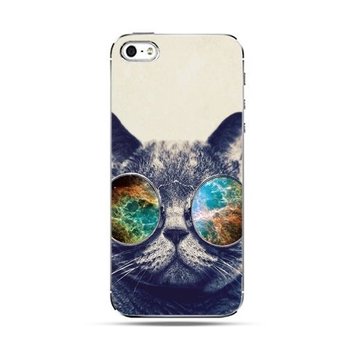 Etui na telefon, iPhone SE, kot w tęczowych okularach - EtuiStudio