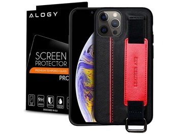 Etui obudowa Alogy Leather Case do Apple iPhone 12/ 12 Pro 6.1 Czarne + Szkło - Alogy