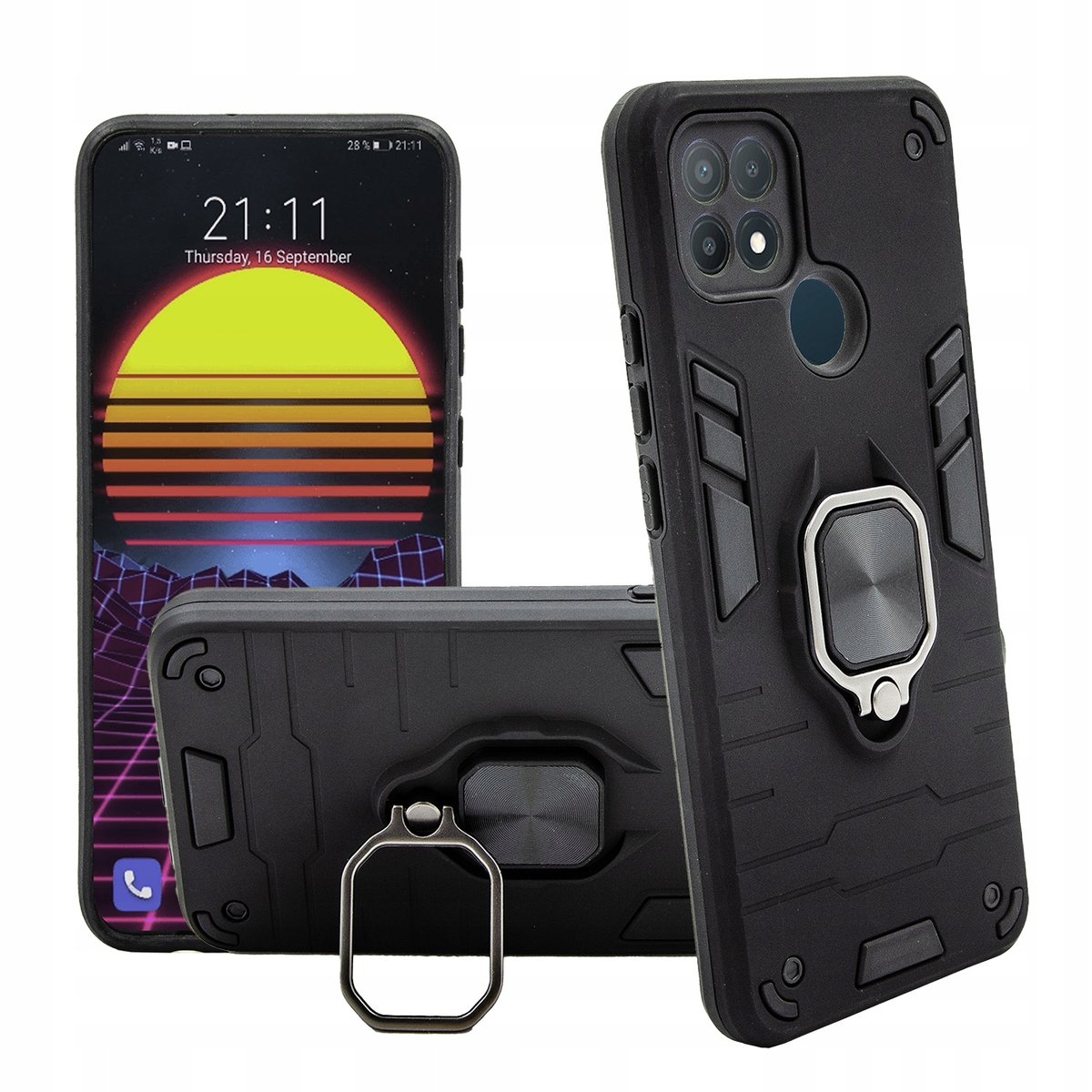 Etui Pancerne Do Oppo A15 Czarne Obudowa Armor Holder Ring Case - Hello ...