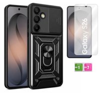 Etui pancerne do SAMSUNG GALAXY S26 Slide Ring czarny + szkło na ekran 9H