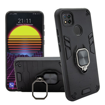 Etui Pancerne Do Xiaomi Redmi 9C Czarne Obudowa Armor Holder Ring Case - Hello Case