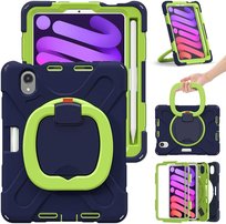 Etui Pancerne iPad Mini 6 8.3 Potrójne Stojak 360 Pasek Granatowo-Zielone
