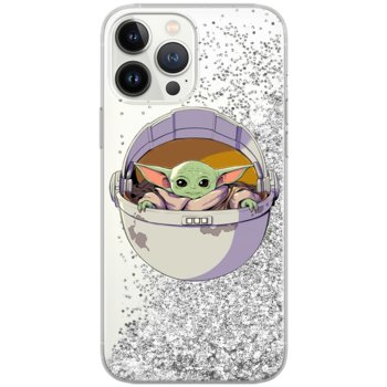 Etui płynny brokat do Apple IPHONE 13 MINI Star Wars: Baby Yoda 026 oryginalne i oficjalnie licencjonowane, Srebrny - ERT Group