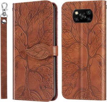 ETUI POCO X3 / POCO X3 PRO / POCO X3 NFC SKÓRA PU BRĄZOWE Z KLAPKĄ WZÓR DRZEWO - Amazon