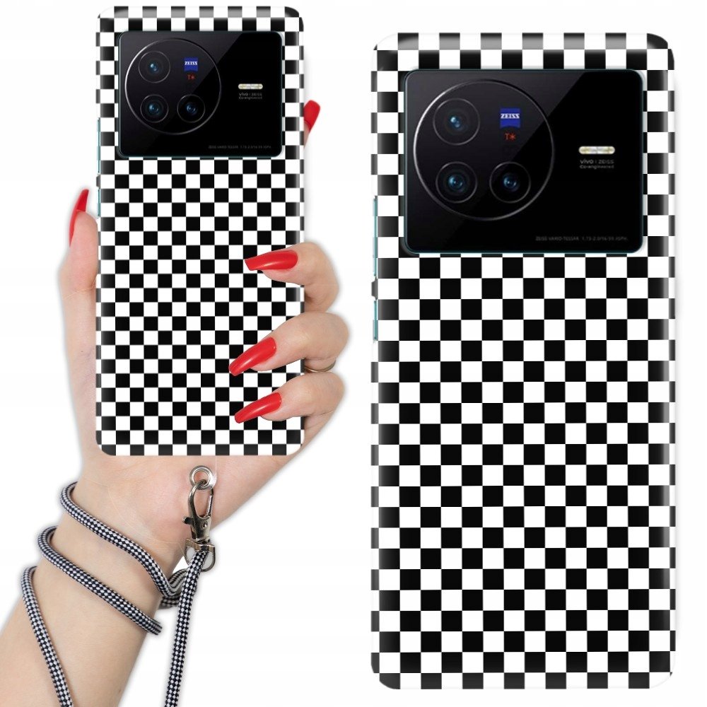 Etui QUICK do VIVO X80 Czarno-Białe Pepitka Szachownica + Sznurek w ...