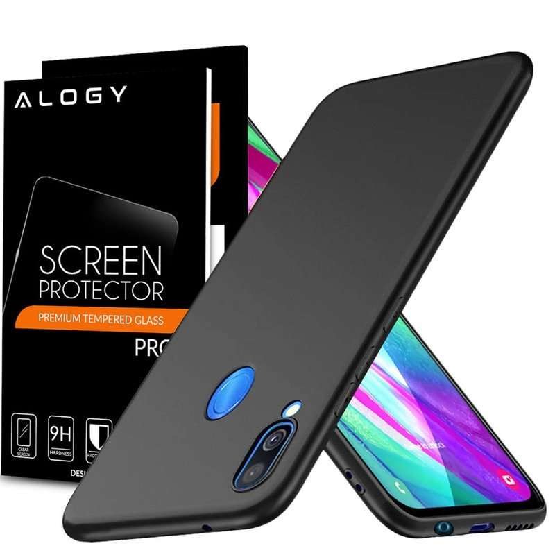 Etui silikonowe Alogy slim case do Samsung Galaxy A40 czarne + Szkło
