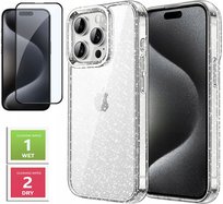 Etui SILIKONOWE do APPLE iPHONE 15 PRO +Szkło 9H BROKAT SHINE Case 2MM