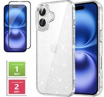 Etui SILIKONOWE do APPLE IPHONE 16 +PEŁNE Szkło BROKAT SHINE Case 2MM