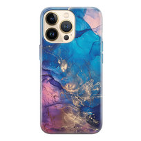 Etui silikonowe z nadrukiem Apple iPhone 15 Pro Niebieski marmur golden