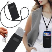 Etui Skarpeta Pokrowiec Na Telefon Klucze Kartę Rozciągliwe + Smycz Czarne