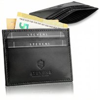 Etui Skórzane Na Karty SLIM Portfe Cardholder Stevens Czarne Stevens