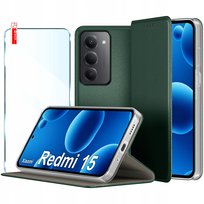 Etui Skórzane Zamykane MAGNETYCZNE CASE do Xiaomi Redmi 15 4G | 5G + SZKŁO Krainagsm