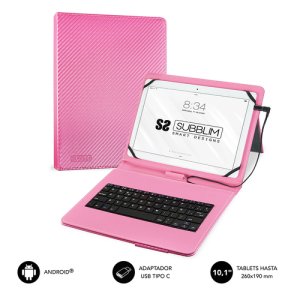 Etui SUBBLIM na tablet z klawiaturą Micro USB, klawiaturą hiszpańską, od 10,1 cala do 11 cali, zamykanie magnetyczne, USB C, kompatybilne z urządzeniami z systemem Android, różowe - ASUS