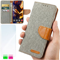 Etui typu Portfel do Motorola Moto G86 Power - Szary Pokrowiec Canvas + SZKŁO