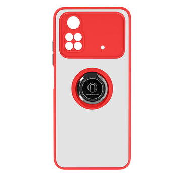 Etui Xiaomi Poco X4 Pro 5G Bi-material Metal Ring Function Stand czerwone - Avizar