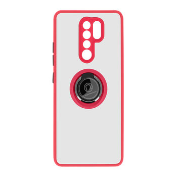 Etui Xiaomi Redmi 9 Bi-material Metal Ring Function Stand czerwone - Avizar