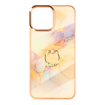 Etui z dwóch materiałów do iPhone'a 13 Pro Max z pierścieniem podtrzymującym w kolorze różowego złota i marmuru - Avizar