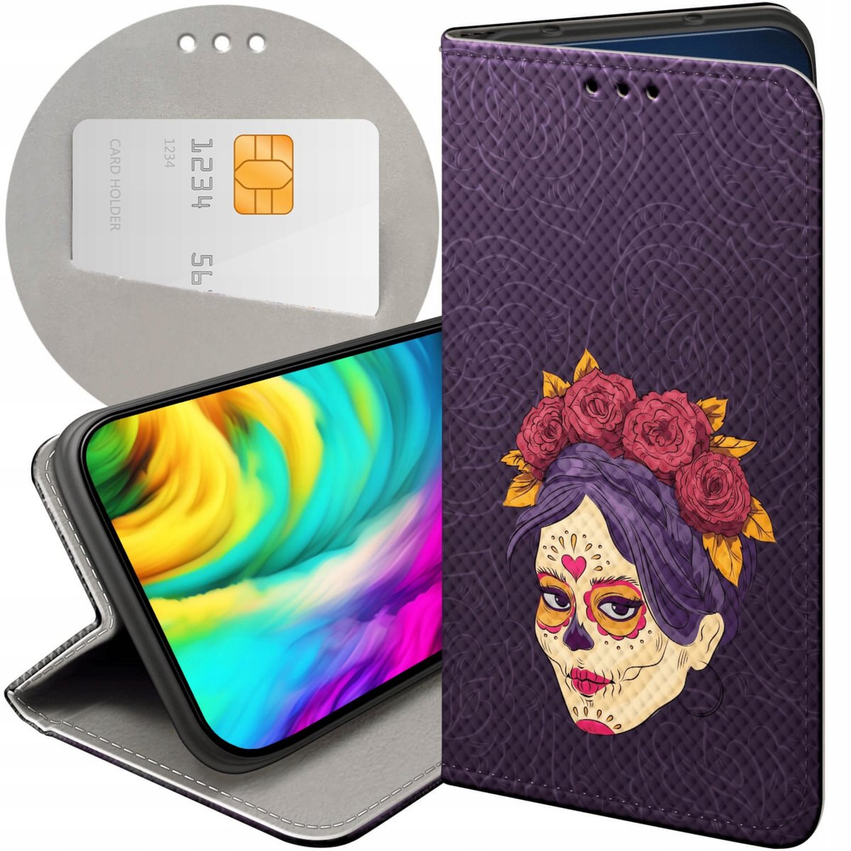 Cover Portafoglio In Pelle PU Con Fessure E Fiore Per Alcatel 1S (2019, 5.5 Pollici) - Custodia Protettiva Con Supporto Orizzontale E Chiusura Magnetica - 4
