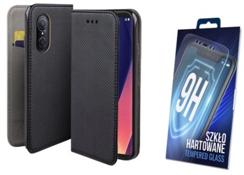 Etui z klapką do HUAWEI NOVA 9 SE czarny smart magnet + szkło na ekran - MARTECH