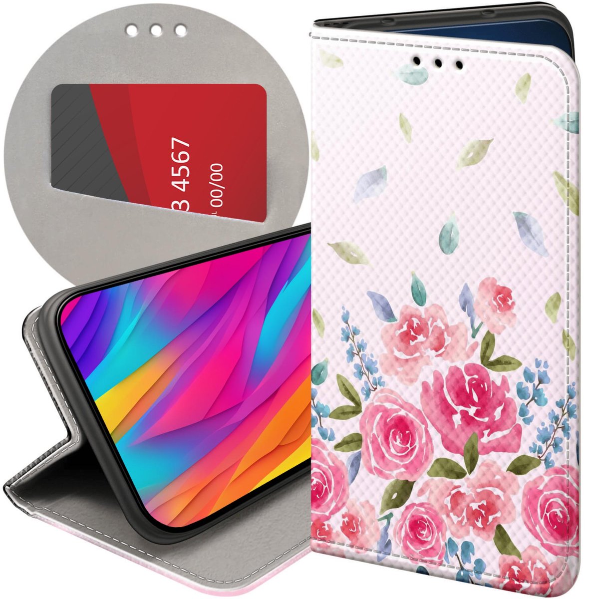 RanTuo Cover per Huawei Nova Y70 Plus Etui Custodia, con Slot per Schede, Staffa Incorporata, Custodia Flip Cover in Pelle PU per Huawei Nova Y70 Plus.(Rosso
