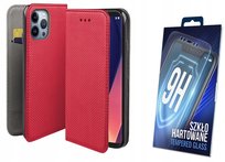 Etui z klapką do IPHONE 13 PRO MAX czerwony case obudowa + szkło na ekran