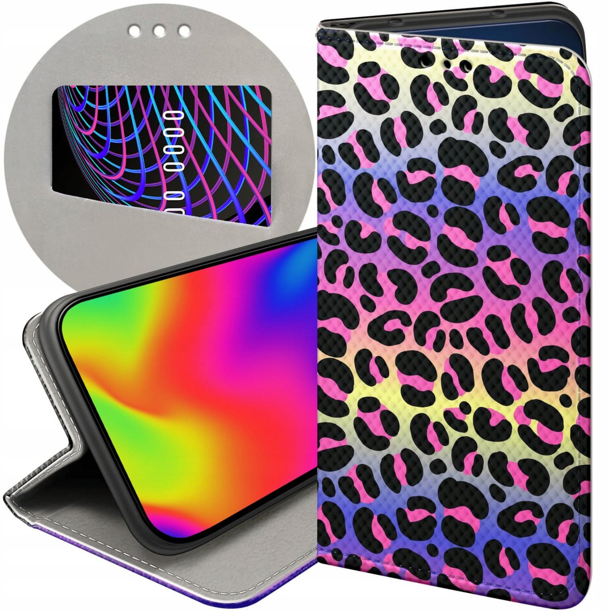 Coque Portefeuille Flip Cover à Rabat Pour LG Q60 - Motif Fleurs Noir/Blanc - NEUVE
