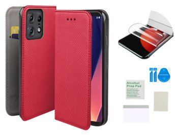 Etui z klapką do MOTOROLA EDGE 50 PRO magnet czerwony case + folia ochronna - MARTECH