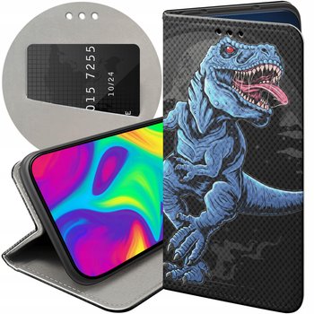 ETUI Z KLAPKĄ DO OPPO A57 2022 WZORY DINOZAURY REPTILIA PREHISTORYCZNE CASE - Hello Case