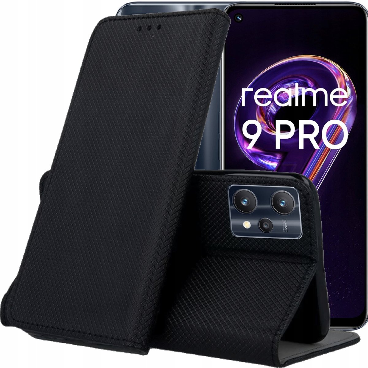 Etui Z Klapką Do Realme 9 Pro / 9 5G Czarne Zamykane Magnetyczne Kabura ...