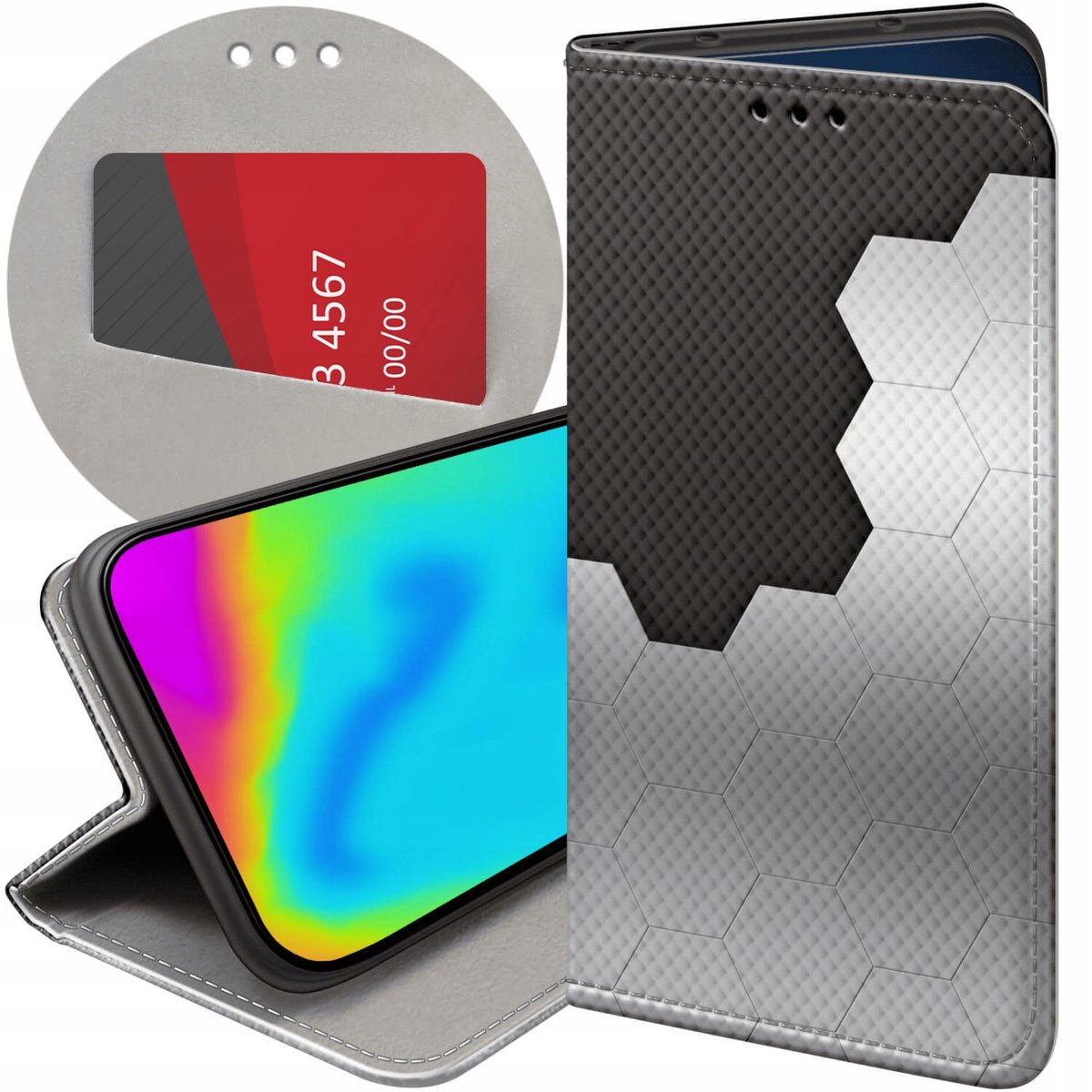 ETUI Z KLAPKĄ DO REALME C53 4G WZORY SZARE METALLIC GREY FUTERAŁ POKROWIEC Realme Sklep