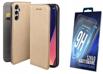 Etui z klapką do SAMSUNG GALAXY A14 / M14 5G złoty case obudowa + szybka 9H - Inny producent